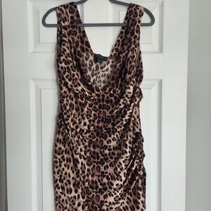 Forever 21 Brown and Cream Ruched Bodycon Dress